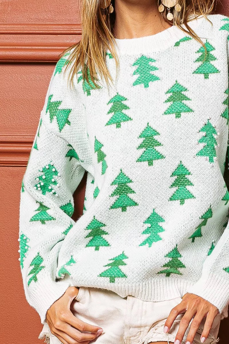 Christmas Tree with Pearl Bead Sweater-Reef Love