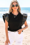 Macy Leather Ruffle Sleeve Blouse