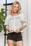 Smocked Puff Sleeve Peasant Blouse-Reef Love