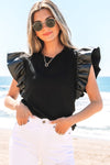 Macy Leather Ruffle Sleeve Blouse