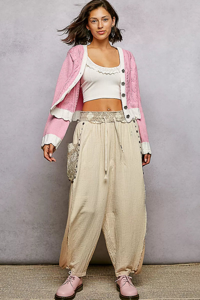 Pink Button Down Cable-Knit Cardigan-POL-Reef Love