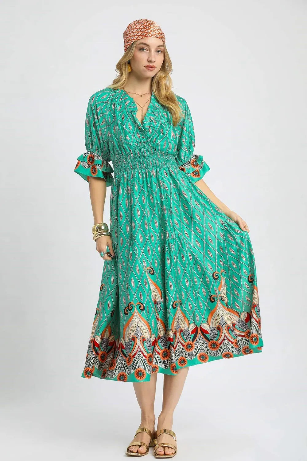 Boho Paisley Smocked Midi Dress