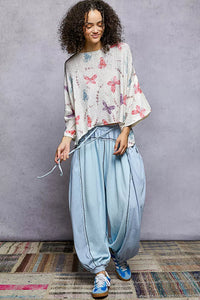 Butterflies Knit Top with Outseam Rolling Edge-POL-Reef Love