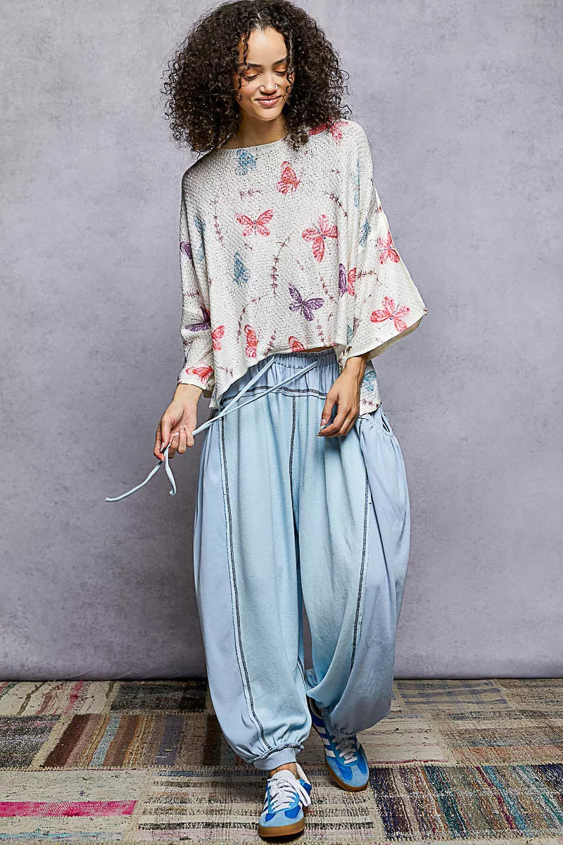 Butterflies Knit Top with Outseam Rolling Edge-POL-Reef Love