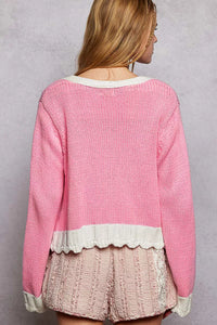 Pink Button Down Cable-Knit Cardigan-POL-Reef Love