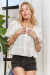 Smocked Puff Sleeve Peasant Blouse-Reef Love