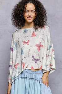Butterflies Knit Top with Outseam Rolling Edge-POL-Reef Love