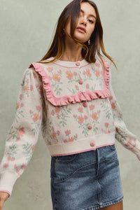 Flower With Ruffle Detailing Sweater Cardigan-So Me-Reef Love