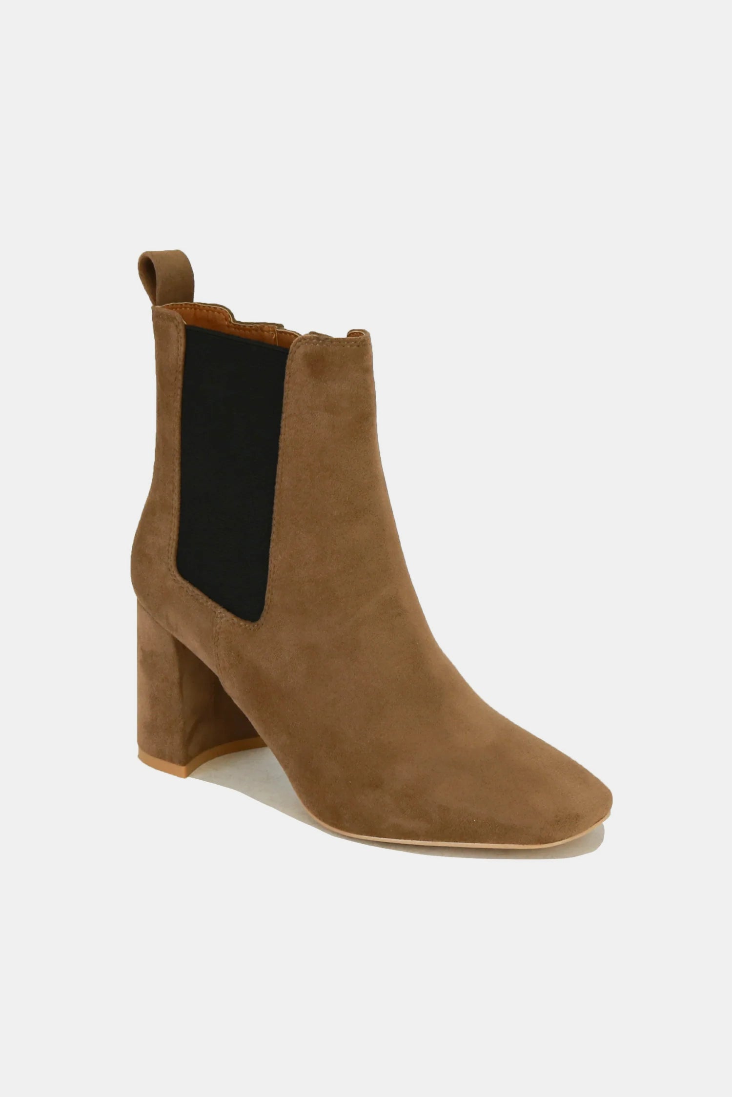 Brown Faux Suede Block Heel Chelsea Boots with Elastic Side Panel
