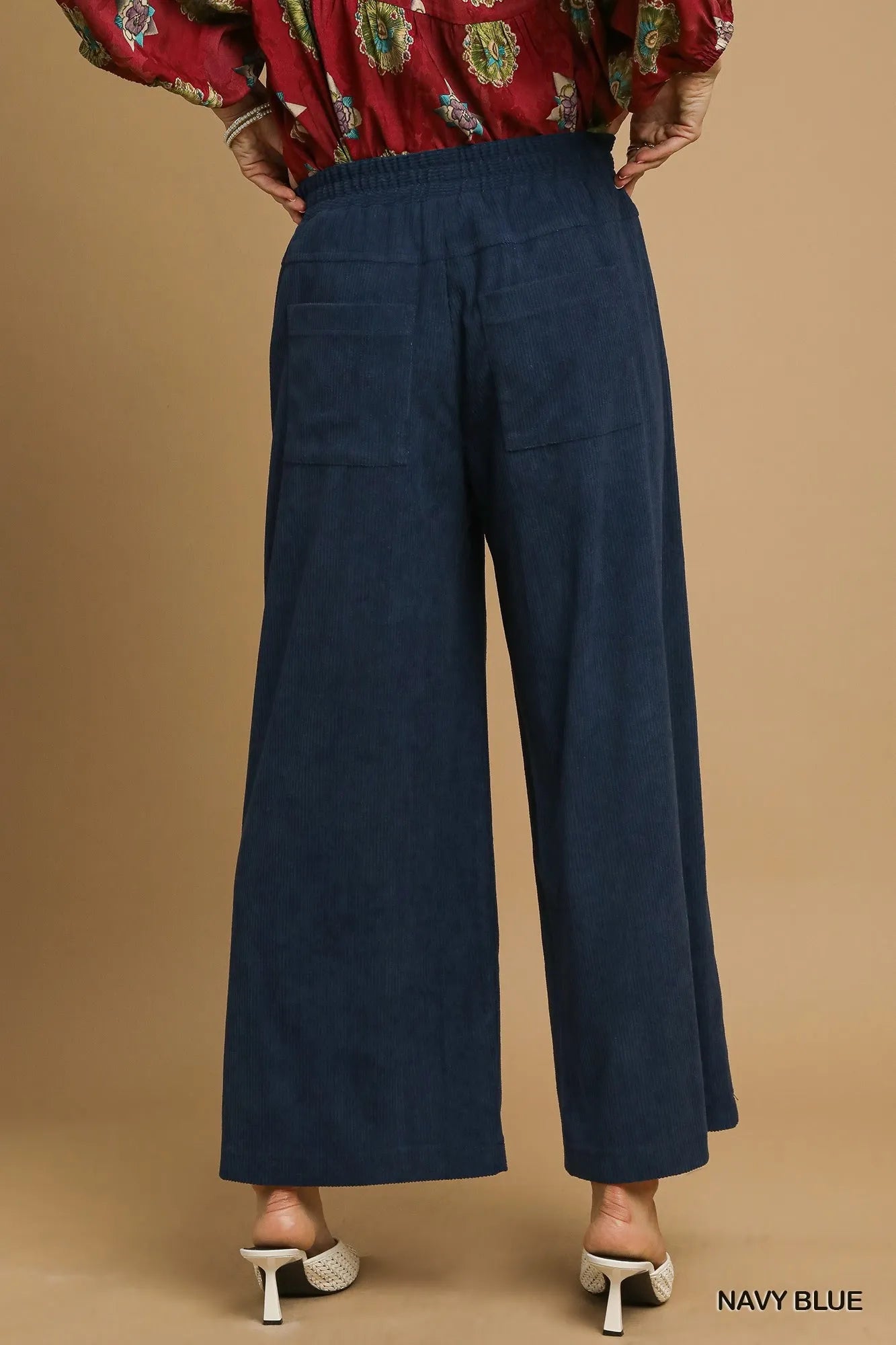 Navy Wide-Leg Corduroy Cropped Pants