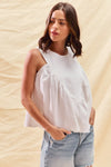 Game Day White Denim Ruched Sleeveless Top