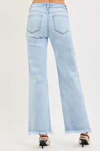 RISEN Tummy Control Mid Rise Ankle Straight Fray Hem Jeans-RISEN-Reef Love