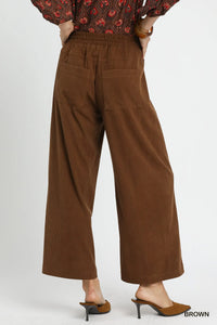 Mocha Wide-Leg Cropped Corduroy Pants