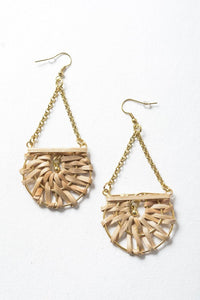 Woven Rattan Drop Chain Hook Earrings