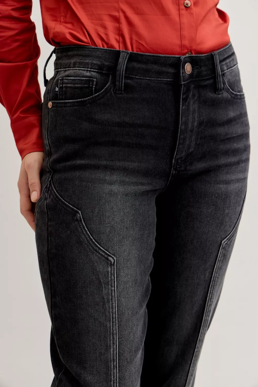 Judy Blue Straight Leg Western Seam Detail Jeans, Black