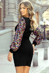 Gemma Sequin Bishop Sleeve Bodycon Mini Dress