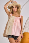 Frill Shoulder Strap Color Block Bodice Top-Reef Love