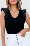 Leatherette Ruffle Sleeve Bodysuit