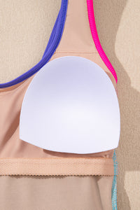 Colorblock Textured Patchwork One-Piece Swimsuit