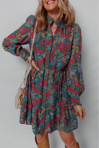 Floral Frilled V-Neck Puff Sleeve Ruffle Shirt Dress-JUNIPER BLVD-Reef Love