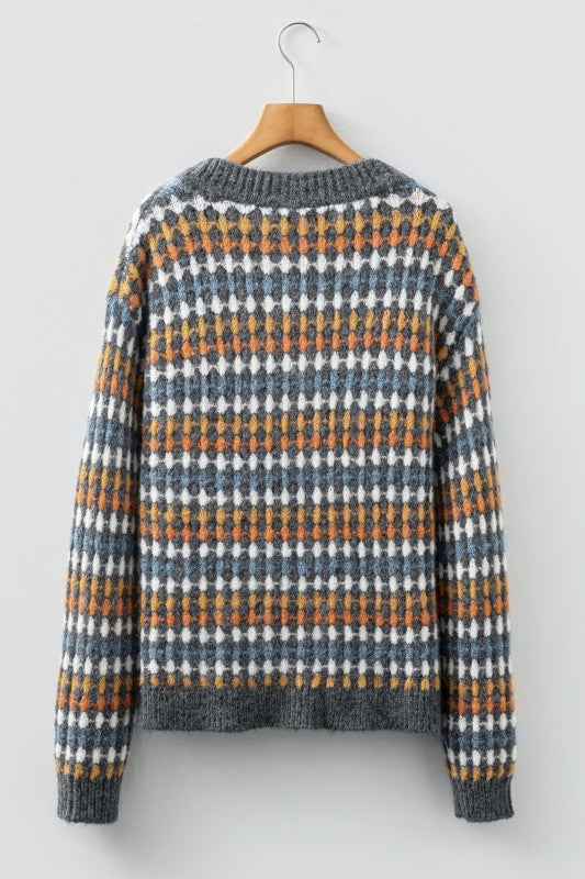 Dotty Knit Button-Up V-Neck Sweater Cardigan-JUNIPER BLVD-Reef Love