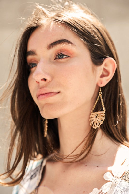 Woven Rattan Drop Chain Hook Earrings