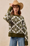 BiBi Flower Pattern Long Sleeve Sweater-Reef Love Boutique
