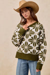 BiBi Flower Pattern Long Sleeve Sweater-Reef Love Boutique