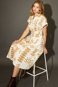 Abstract Print Elastic Waist Midi Dress-The abstract print elastic waist midi dress is a versatile and comfortable option for your wardrobe. The abstract print is modern and artistic.-Reef Love Boho-Chic Boutique
