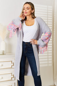Woven Pink Fringe Sleeve Dropped Shoulder Cardigan-Woven Right-Reef Love