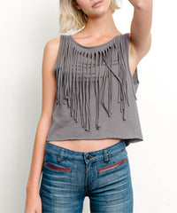Recycled Cotton Fringe Graphic Tank-Fabina Fringe Graphic Crop Tee – Eco-Chic with an Edge Turn heads in this playful and sustainable crop tee by Fabina, crafted from a soft recycled cotton blend. -Reef Love Boutique