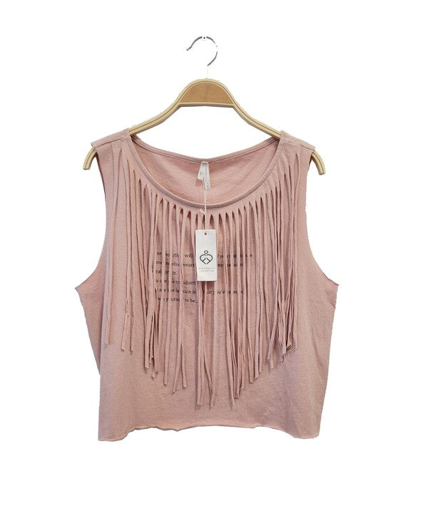 Recycled Cotton Fringe Graphic Tank-Fabina Fringe Graphic Crop Tee – Eco-Chic with an Edge Turn heads in this playful and sustainable crop tee by Fabina, crafted from a soft recycled cotton blend. -Reef Love Boutique