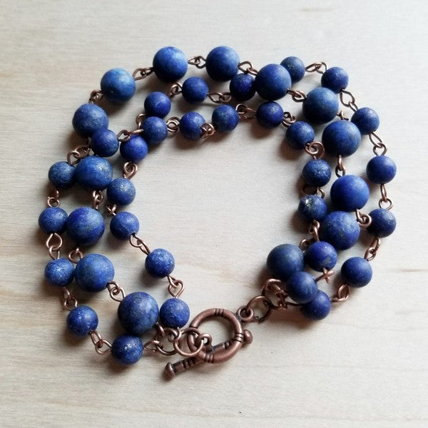 Frosted Blue Lapis Triple Strand Bracelet-The Jewelry Junkie-Reef Love