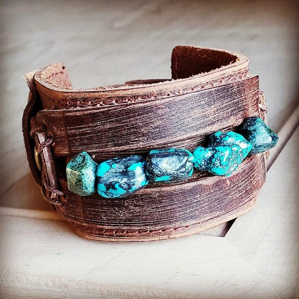Wide Cuff Bracelet with African Turquoise Chunks-The Jewelry Junkie-Reef Love