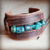 Wide Cuff Bracelet with African Turquoise Chunks-The Jewelry Junkie-Reef Love