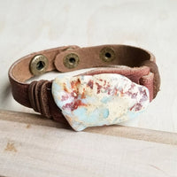 Aqua Terra Slab on Narrow Leather Cuff Bracelet-The Jewelry Junkie-Reef Love