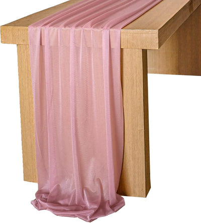Lookein 10 Feet Champagne Chiffon Table Runner Sheer Wedding Table Cloth 29X120 Inches Rustic Wedding Decorations French Chiffon Table Runner