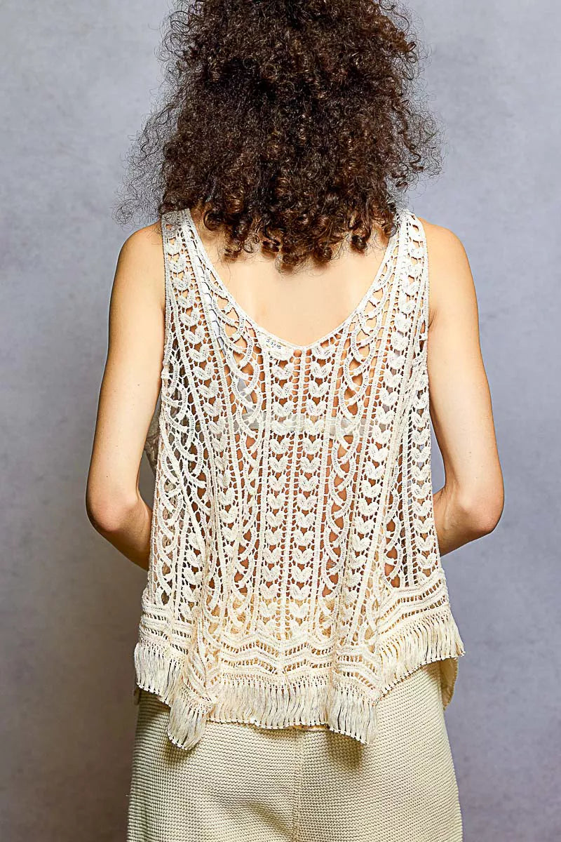 POL Crochet Fringe Hem Tank Top-Tank Top-Reef Love