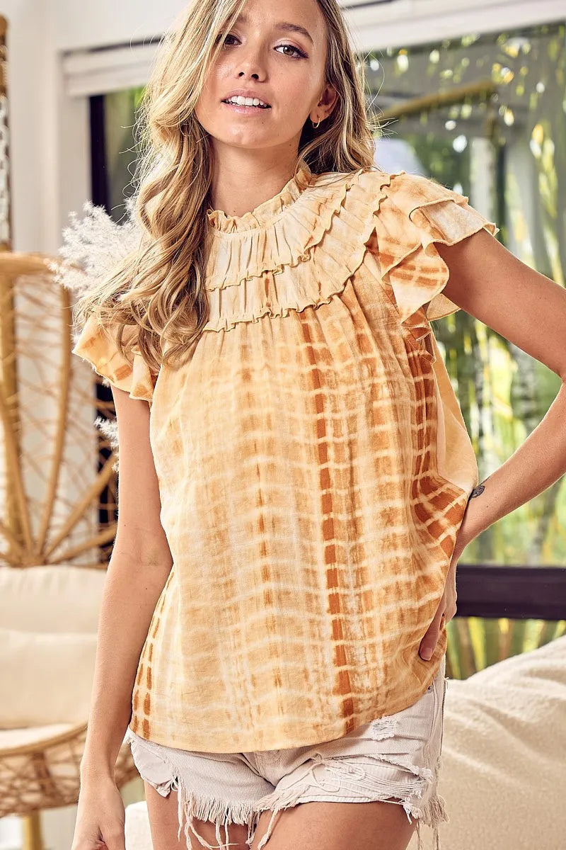 Tiered Ruffle Neck Tie Dye Top-Reef Love