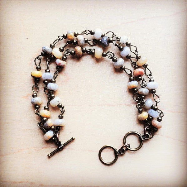 Natural Agate Triple Strand Bracelet-The Jewelry Junkie-Reef Love