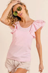 Shop Wide Layered Ruffle Sleeve Scoop Neck Ribbed Top-Stay cute and comfortable in our Pink Ruffle Cap Sleeve T-Shirt. Soft stretch fabric, romantic ruffle sleeves, and a flattering fit make it a must-have essential-Reef Love Boho-Chic Boutique