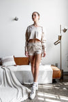 Khaki Raw Edges Cropped Hoodie and Bottom Set