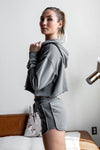 Grey Raw Edges Cropped Hoodie and Bottom Set