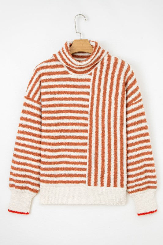 Stripe Cowl Neck Drop Shoulder Sweater-Reef Love