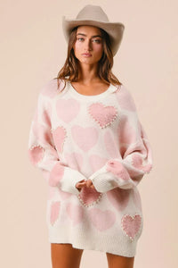 Heart Pattern Sweater with Pearl Detail-BiBi-Reef Love