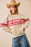 Christmas Theme Patterned Cable Knit Sweater