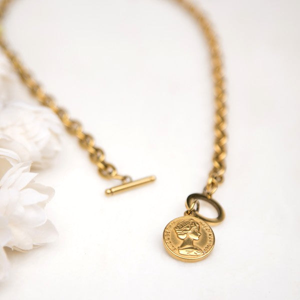 Coin Pendant Chain Necklace, Tarnish-Resistant