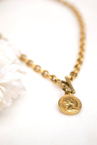 Coin Pendant Chain Necklace, Tarnish-Resistant