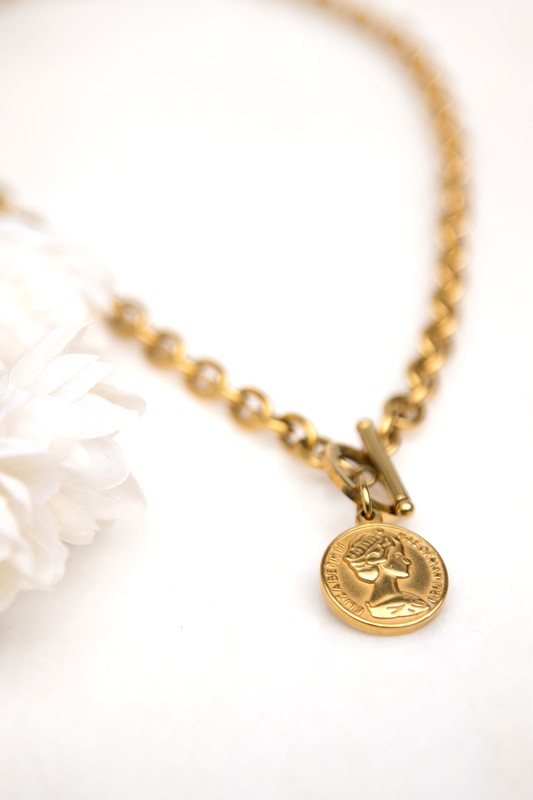 Coin Pendant Chain Necklace, Tarnish-Resistant