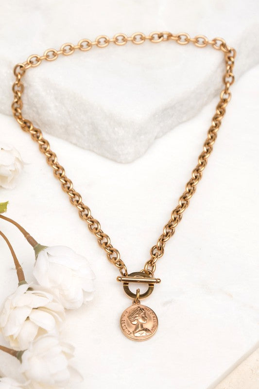 Coin Pendant Chain Necklace, Tarnish-Resistant